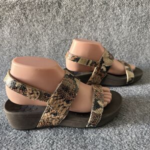 Vionic Bolinas Snake Print Strappy Wedge Sandals Brown Beige Black Women’s 7